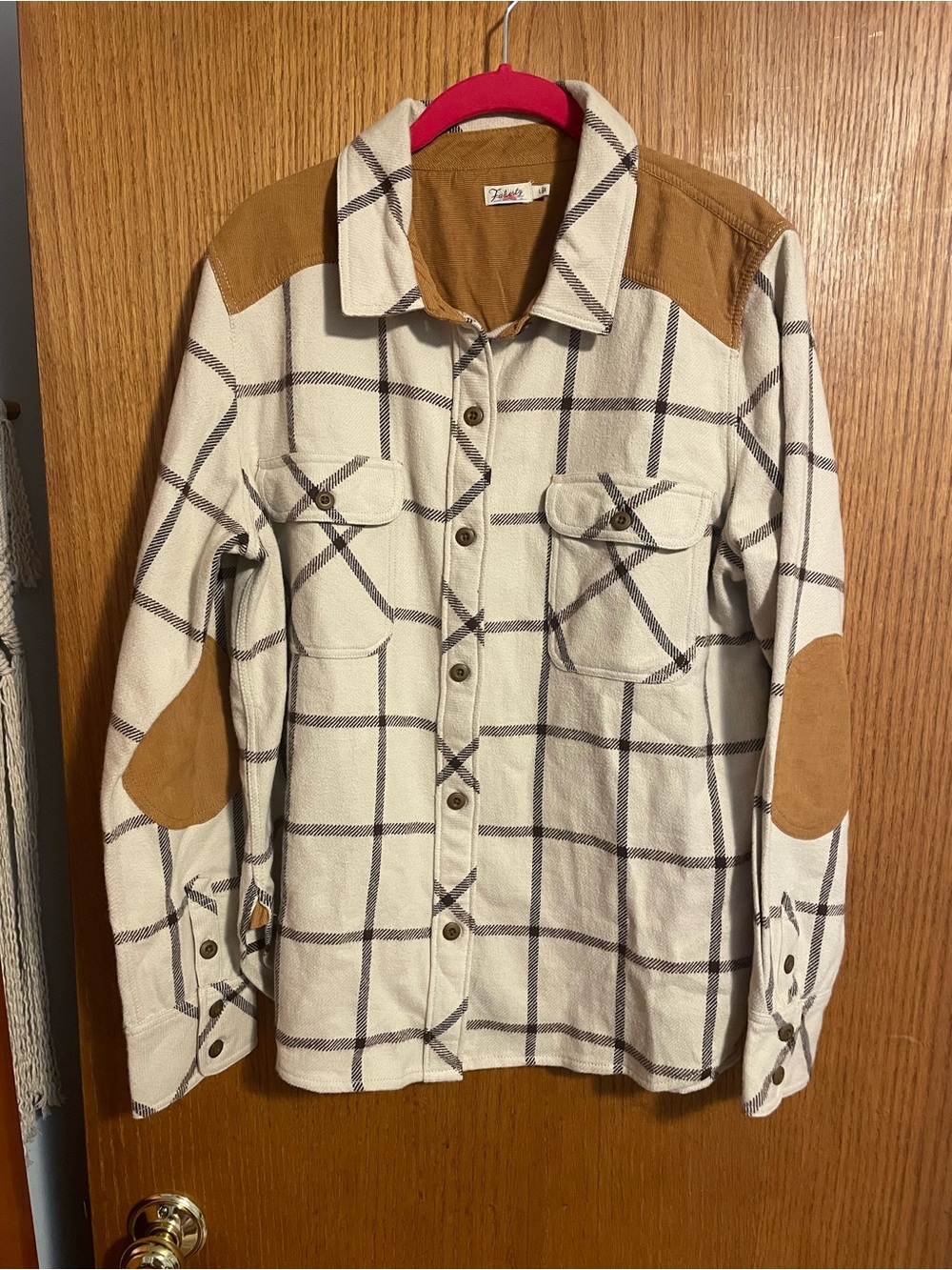 Faherty Daly Shirt Brown Plaid and Corduroy Shirt Shacket Sz L - Picture 2 of 10
